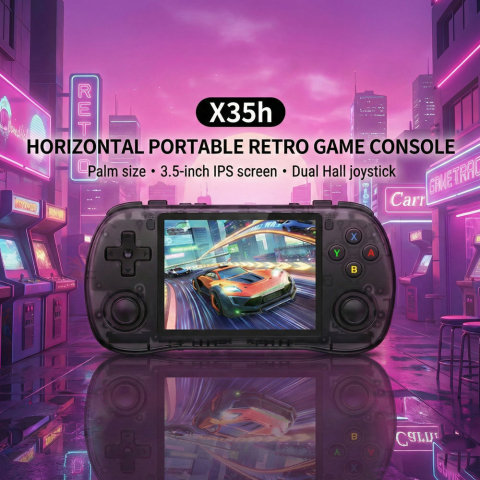 Consola retro Powkiddy X35H 64GB cu jocuri, quad core Cortex-A55 2.0GHz, 1GB RAM, IPS LCD 3.5" 640x480 4:3, acumulator 3000 mAh, bluetooth, neagra, portabila [2]