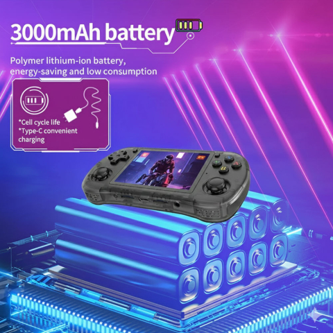 Consola retro Powkiddy X35H 64GB cu jocuri, quad core Cortex-A55 2.0GHz, 1GB RAM, IPS LCD 3.5" 640x480 4:3, acumulator 3000 mAh, bluetooth, neagra, portabila [3]