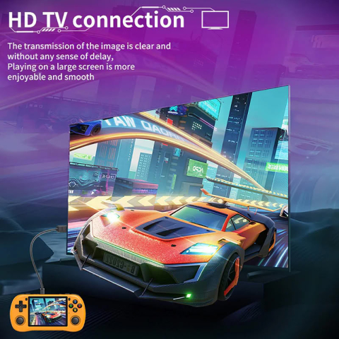 Consola retro Powkiddy X35H 64GB cu jocuri, quad core Cortex-A55 2.0GHz, 1GB RAM, IPS LCD 3.5" 640x480 4:3, acumulator 3000 mAh, bluetooth, portocalie, portabila [1]