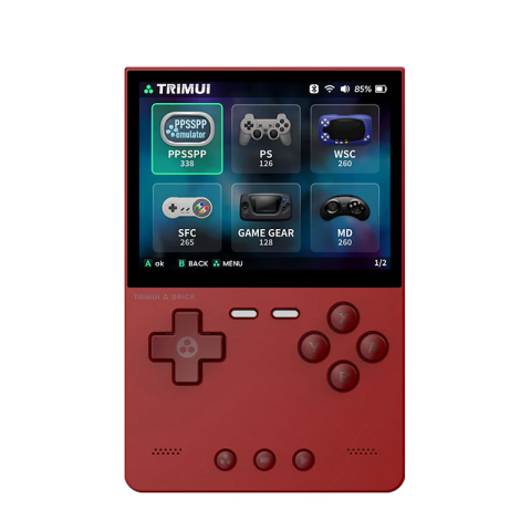 Consola retro TRIMUI Brick 64GB cu jocuri, quad core Cortex-A53 2.0GHz, 1GB RAM, IPS LCD 3.2" 1024x768 4:3, acumulator 3000 mAh, WiFi, Bluetooth, rosu, portabila [1]