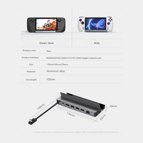 Docking Station 6 in 1 pentru Steam Deck, 3 x USB 3.0, HDMI 2.0 4K@60Hz 2k@144Hz, Gigabit Ethernet 1000Mbps si PD Hub de 100W [5]