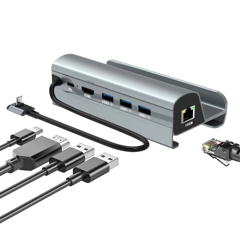 Gaming - Docking Station Bakeey pentru Steam Deck, 3 x USB 3.0, HDMI 4K@60Hz, Gigabit Ethernet 1000Mbps si PD Hub de 60W