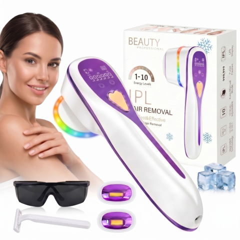 Ingrijire personala - Epilator IPL 3 IN 1, Premium Clavi, Epilare Definitiva fara Durere, Inovatie Cap Rotativ 180°, 10 Nivele de Intensitate, Tehnologie Ice-Cooling, Senzor Piele cu Lumina LED, Alb/Mov