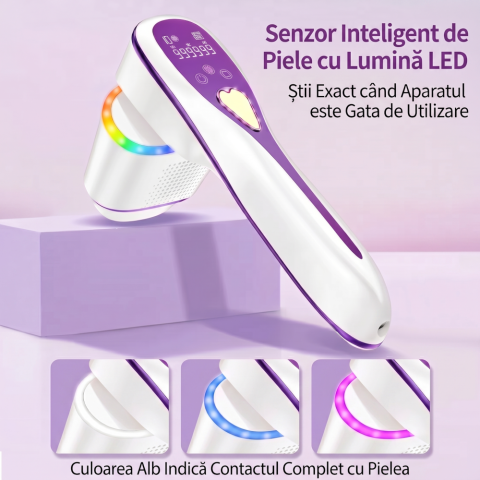 Epilator IPL 3 IN 1, Premium Clavi, Epilare Definitiva fara Durere, Inovatie Cap Rotativ 180°, 10 Nivele de Intensitate, Tehnologie Ice-Cooling, Senzor Piele cu Lumina LED, Alb/Mov [10]