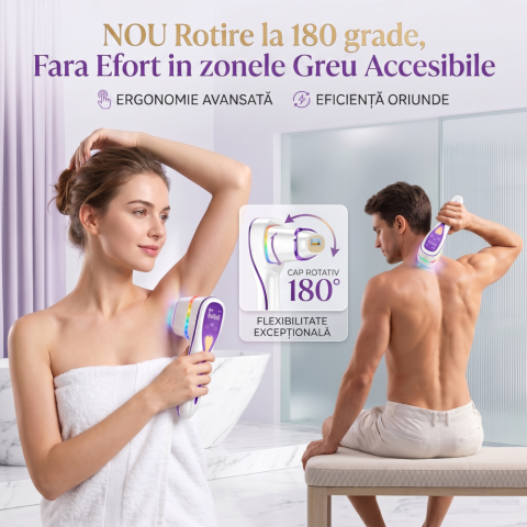 Epilator IPL 3 IN 1, Premium Clavi, Epilare Definitiva fara Durere, Inovatie Cap Rotativ 180°, 10 Nivele de Intensitate, Tehnologie Ice-Cooling, Senzor Piele cu Lumina LED, Alb/Mov [4]