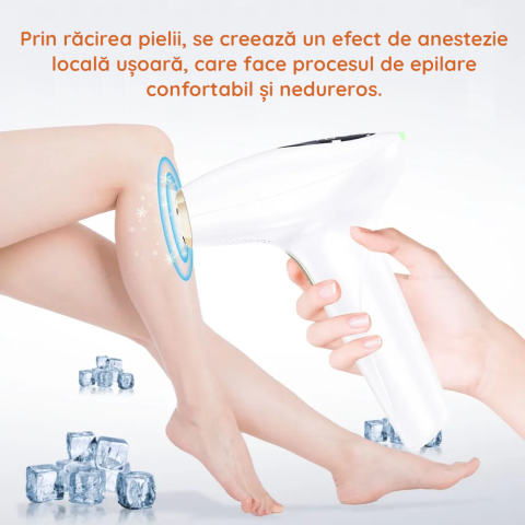 Epilator IPL Clavi, Premium, Functie ICE Cool cu Racire, Epilare Definitiva, Intinerire Piele, Reducere Acnee, 9 Trepte de Intensitate, 999 999 Pulsatii, 2 Capete de Schimb, Senzor Piele, Alb Auriu [5]