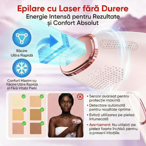 Epilator IPL Clavi, Premium, Functie ICE Cool cu Racire, Epilare Definitiva, Intinerire Piele, Reducere Acnee, 9 Trepte de Intensitate, 999 999 Pulsatii, 2 Capete de Schimb, Senzor Piele, Roz [8]