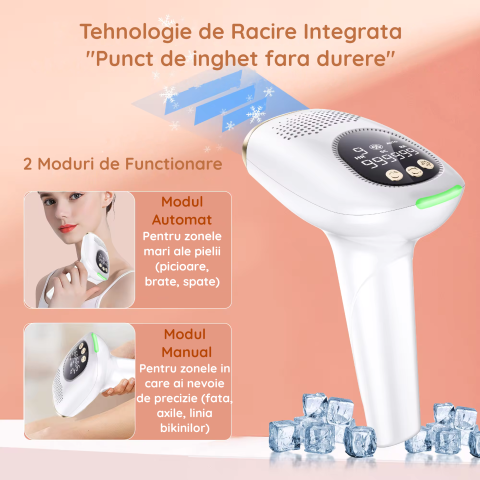 Epilator IPL Clavi, Premium, Functie ICE Cool cu Racire, Epilare Definitiva, Intinerire Piele, Reducere Acnee, 9 Trepte de Intensitate, 999 999 Pulsatii, 2 Capete de Schimb, Senzor Piele, Alb Auriu [4]