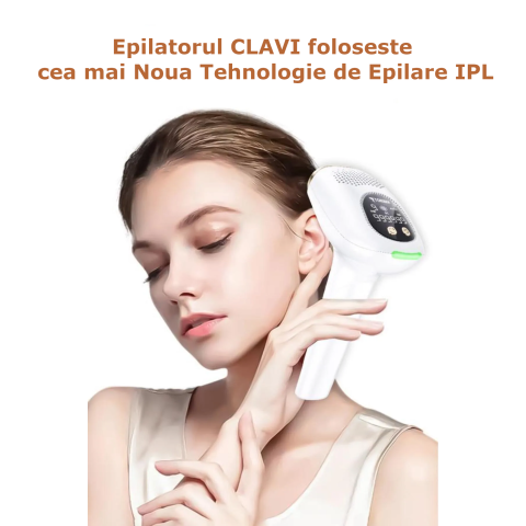 Epilator IPL Clavi, Premium, Functie ICE Cool cu Racire, Epilare Definitiva, Intinerire Piele, Reducere Acnee, 9 Trepte de Intensitate, 999 999 Pulsatii, 2 Capete de Schimb, Senzor Piele, Alb Auriu [1]
