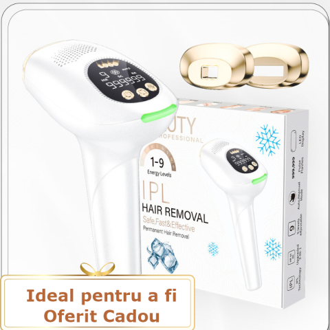 Epilator IPL Clavi, Premium, Functie ICE Cool cu Racire, Epilare Definitiva, Intinerire Piele, Reducere Acnee, 9 Trepte de Intensitate, 999 999 Pulsatii, 2 Capete de Schimb, Senzor Piele, Alb Auriu [9]