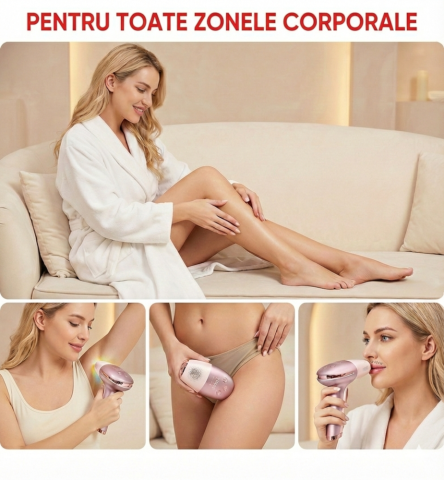 Epilator IPL Clavi, Premium, Functie ICE Cool cu Racire, Epilare Definitiva, Intinerire Piele, Reducere Acnee, 9 Trepte de Intensitate, 999 999 Pulsatii, 2 Capete de Schimb, Senzor Piele, Roz [3]