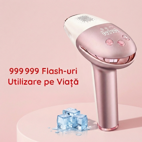 Epilator IPL Clavi, Premium, Functie ICE Cool cu Racire, Epilare Definitiva, Intinerire Piele, Reducere Acnee, 9 Trepte de Intensitate, 999 999 Pulsatii, 2 Capete de Schimb, Senzor Piele, Roz [9]