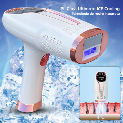 Epilator IPL Clavi, Ultimate, Functie ICE Cool cu Racire, Epilare Definitiva, Intinerire Piele, Reducere Acnee, 9 Trepte de Intensitate, 999 999 Pulsatii, Senzor Piele, Alb Nature [2]