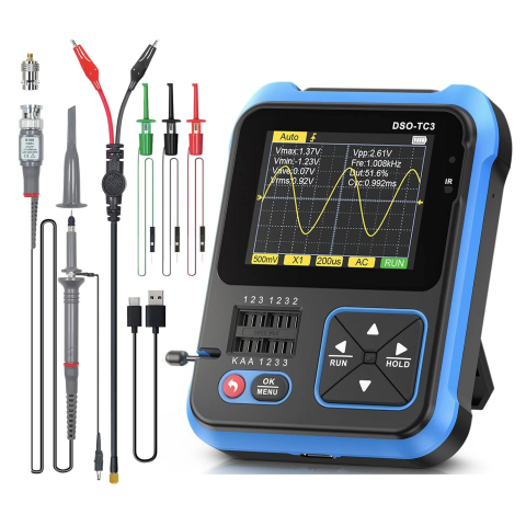 Aparate de masura si control - Osciloscop digital DSO-TC3 (High Profile), MOSMAOO®, Generator de semnal, Tester de tranzistori, Cu rol de multimetru, Masoara temperatura si umiditatea, Cu senzor infrarosu, Albastru