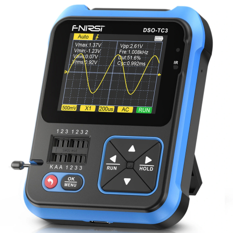 Osciloscop digital FNIRSI DSO-TC3 (Standard), cu rol de multimetru, generator de semnal, tester de tranzistori, masoara temperatura si umiditatea si cu senzor infrarosu [1]