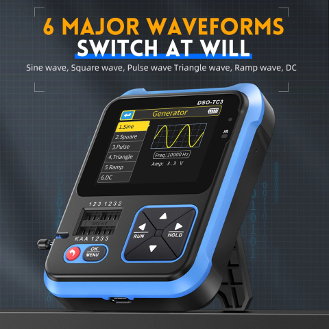 Osciloscop digital FNIRSI DSO-TC3 (Standard), cu rol de multimetru, generator de semnal, tester de tranzistori, masoara temperatura si umiditatea si cu senzor infrarosu [3]