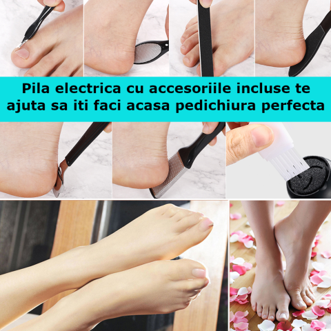 Pila Electrica pentru Talpi si Calcaie Clavi, cu 18 accesorii, Indepartare Piele Moarta si Bataturi, Afisaj Digital, Incarcare USB, Negru [3]