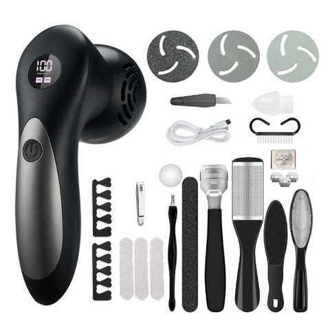 Aparate pentru manichiura-pedichiura - Pila Electrica pentru Talpi si Calcaie Clavi, cu 18 accesorii, Indepartare Piele Moarta si Bataturi, Afisaj Digital, Incarcare USB, Negru
