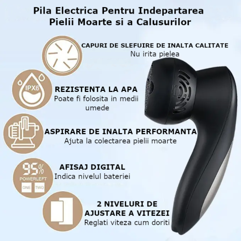 Pila Electrica pentru Talpi si Calcaie Clavi, cu 18 accesorii, Indepartare Piele Moarta si Bataturi, Afisaj Digital, Incarcare USB, Negru [1]