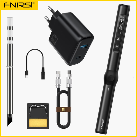 Pistoale de lipit - Pistol de lipit letcon FNIRSI HS-01, 9-20V, PD 65W, 80 - 420 °C, ecran OLED 0.87", reglarea temperaturii, precizie ±2°C, negru, set de baza cu alimentare la priza