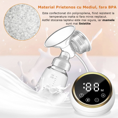 Pompa de San Electrica Dubla, Clavi, cu 2 Biberoane, Functie de Masaj, Afisaj Digital, 9 Nivele de Aspiratie, Fara BPA, Portabila, Alba [7]