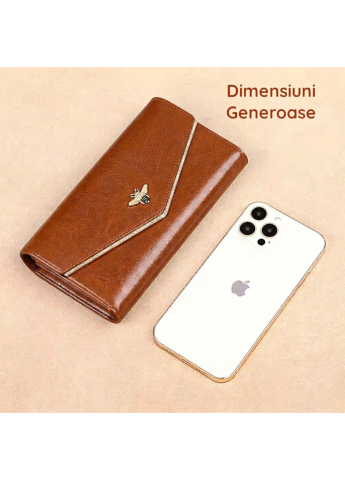 Portofel Dama Clavi, din Piele Naturala, Protectie Anti-Furt RFID, Spatios, cu Accesoriu, Maro [4]