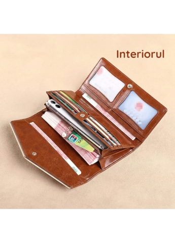 Portofel Dama Clavi, din Piele Naturala, Protectie Anti-Furt RFID, Spatios, cu Accesoriu, Maro [5]
