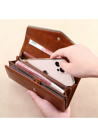 Portofel Dama Clavi, din Piele Naturala, Protectie Anti-Furt RFID, Spatios, cu Accesoriu, Maro [2]