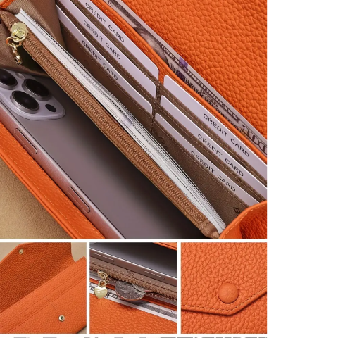 Portofel Dama Clavi din Piele Naturala, Protectie RFID, Portocaliu, 19x10.5x3 cm [5]