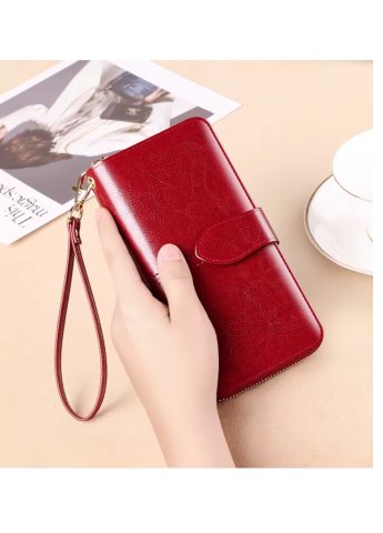 Portofel Dama, din Piele Naturala Clavi, Protectie Anti-Furt RFID, Design Elegant si Incapator, Multiple Compartimente Carduri, Curea Detasabila, Cutie Cadou Inclusa, 19.5 x 9.5 x 3 cm, Rosu Burgundy [3]