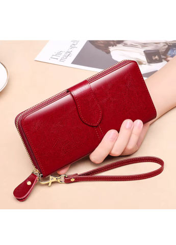 Portofel Dama, din Piele Naturala Clavi, Protectie Anti-Furt RFID, Design Elegant si Incapator, Multiple Compartimente Carduri, Curea Detasabila, Cutie Cadou Inclusa, 19.5 x 9.5 x 3 cm, Rosu Burgundy [2]