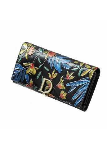 Fashion - Portofel Dama Piele Naturala Clavi, Elegant, Imprimare 3D cu Flori, Protectie RFID, Ideal pentru Cadou, 19x9.5x2.5 cm