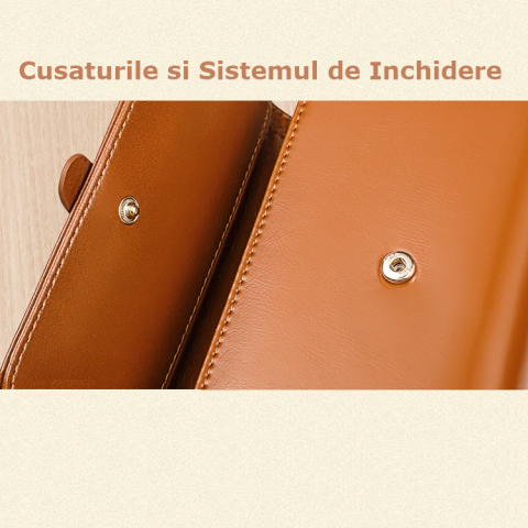 Portofel de Dama Din Piele Naturala, Clavi, Compact, Design Vintage, Blocare RFID, 9x14x3cm, Maro [8]