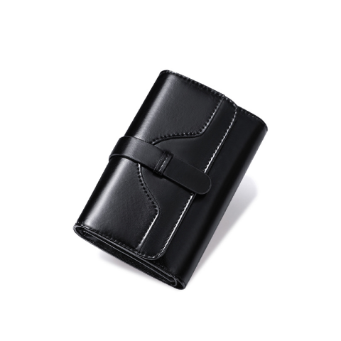 Fashion - Portofel de Dama Din Piele Naturala, Clavi, Compact, Design Vintage, Blocare RFID, 9x14x3cm, Negru