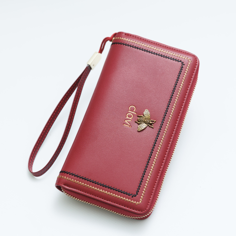 Portofele dama - Portofel de Dama din Piele Naturala Clavi, cu Accesoriu, Spatios, cu Protectie RFID, Dimensiuni 20x10.5x3.5 cm, Rosu