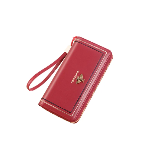 Portofele dama - Portofel de Dama din Piele Naturala Clavi, cu Accesoriu, Spatios, cu Protectie RFID, Dimensiuni 20x10.5x3.5 cm, Rosu