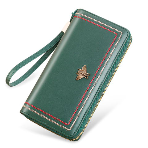 Fashion - Portofel de Dama din Piele Naturala Clavi, cu Accesoriu, Spatios, cu Protectie RFID, Dimensiuni 20x10.5x3.5 cm, Verde