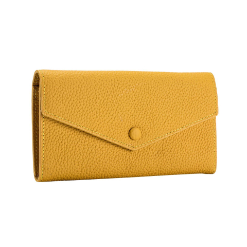 Fashion - Portofel de Dama din Piele Naturala Clavi, Moale, Delicat, Protectie RFID, Mini Clutch, Dimensiuni 19x10.5x3 cm, Galben