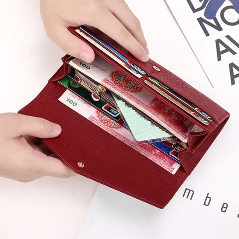 Portofel de Dama din Piele Naturala Clavi, Moale, Delicat, Protectie RFID, Mini Clutch, Dimensiuni 19x10.5x3 cm, Rosu-Grena [2]