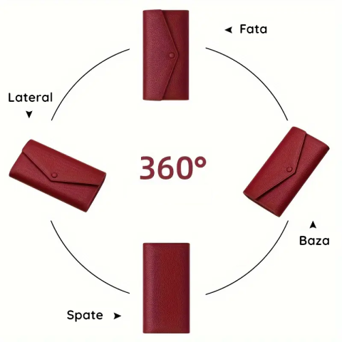 Portofel de Dama din Piele Naturala Clavi, Moale, Delicat, Protectie RFID, Mini Clutch, Dimensiuni 19x10.5x3 cm, Rosu-Grena [5]