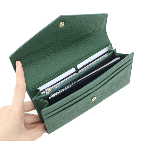 Portofel de Dama din Piele Naturala Clavi, Moale, Delicat, Protectie RFID, Mini Clutch, Dimensiuni 19x10.5x3 cm, Verde Inchis [3]