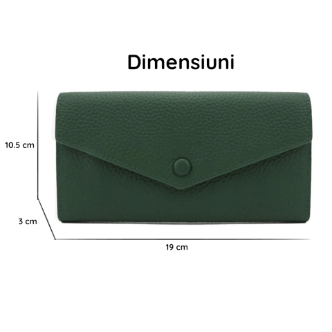 Portofel de Dama din Piele Naturala Clavi, Moale, Delicat, Protectie RFID, Mini Clutch, Dimensiuni 19x10.5x3 cm, Verde Inchis [5]