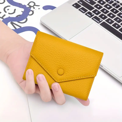 Portofel de Dama din Piele Naturala Clavi, Moale, Delicat, Protectie RFID, Mini Clutch Scurt, Dimensiuni 12x9x3 cm, Galben [1]