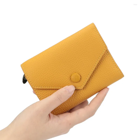 Portofel de Dama din Piele Naturala Clavi, Moale, Delicat, Protectie RFID, Mini Clutch Scurt, Dimensiuni 12x9x3 cm, Galben [3]