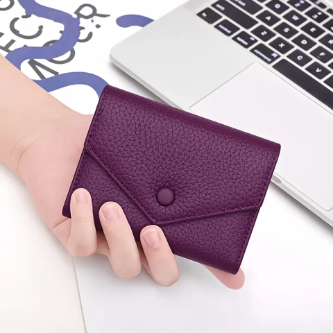 Portofel de Dama din Piele Naturala Clavi, Moale, Delicat, Protectie RFID, Mini Clutch Scurt, Dimensiuni 12x9x3 cm, Mov [1]