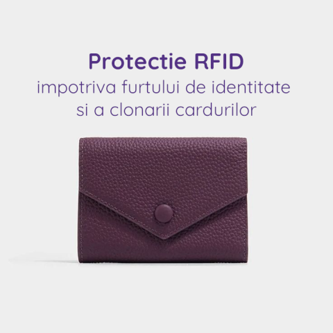 Portofel de Dama din Piele Naturala Clavi, Moale, Delicat, Protectie RFID, Mini Clutch Scurt, Dimensiuni 12x9x3 cm, Mov [2]