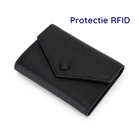Portofel de Dama din Piele Naturala Clavi, Moale, Delicat, Protectie RFID, Mini Clutch Scurt, Dimensiuni 12x9x3 cm, Negru [2]