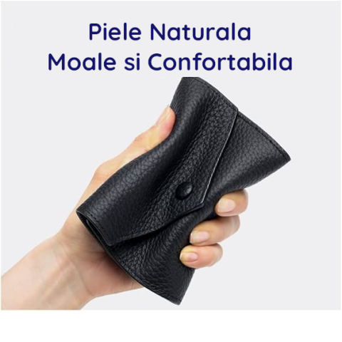 Portofel de Dama din Piele Naturala Clavi, Moale, Delicat, Protectie RFID, Mini Clutch Scurt, Dimensiuni 12x9x3 cm, Negru [5]