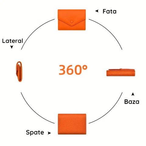 Portofel de Dama din Piele Naturala Clavi, Moale, Delicat, Protectie RFID, Mini Clutch Scurt, Dimensiuni 12x9x3 cm, Portocaliu [5]