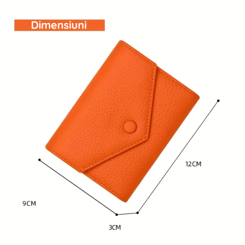 Portofel de Dama din Piele Naturala Clavi, Moale, Delicat, Protectie RFID, Mini Clutch Scurt, Dimensiuni 12x9x3 cm, Portocaliu [7]
